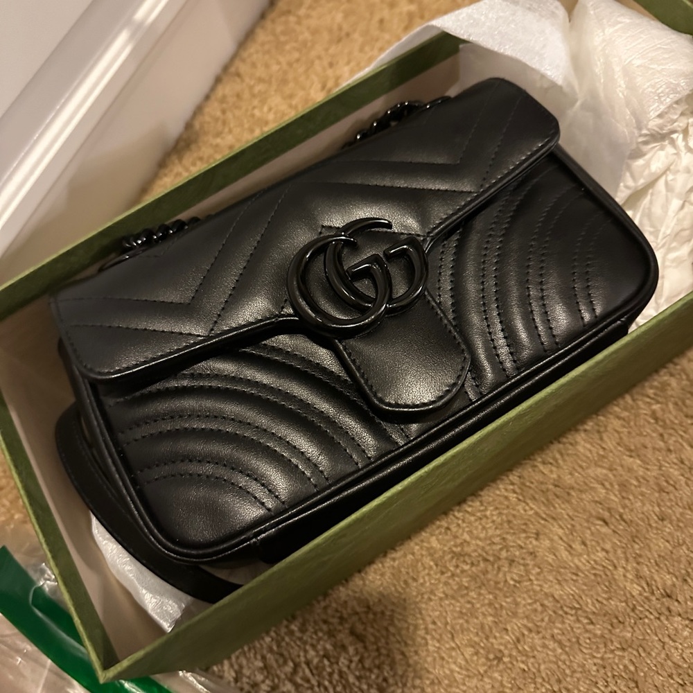 SOLD - NO OFFERS Gucci Black on Black GG marmont small flap